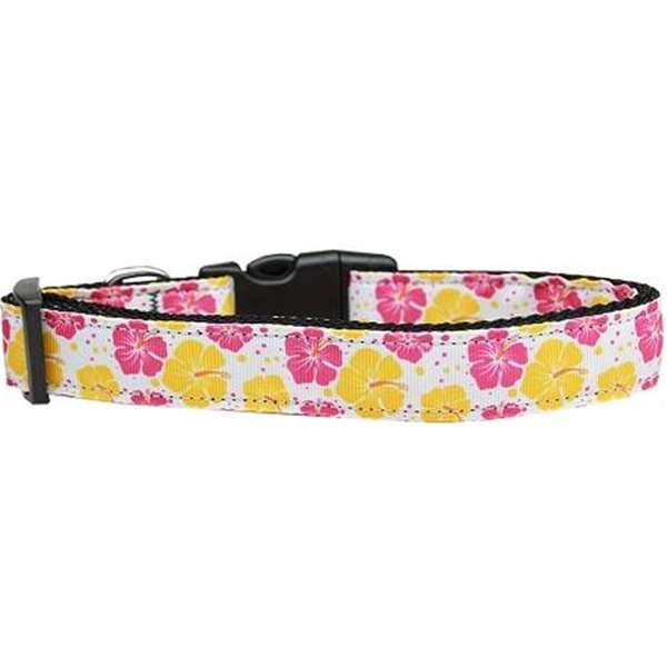 Unconditional Love Pink and Yellow Hibiscus Flower Nylon Dog Collar Medium UN805192